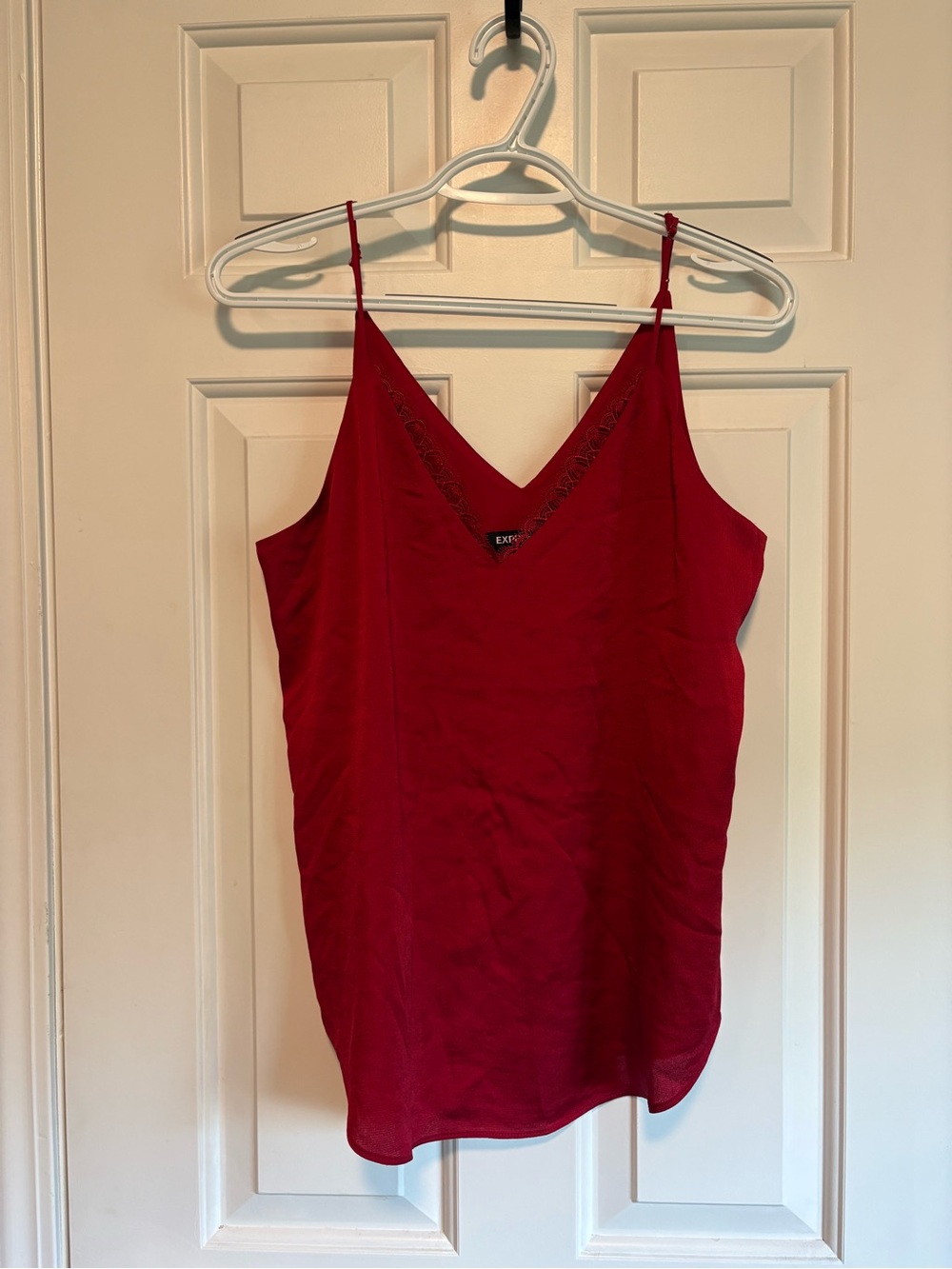 Express Red V-Neck Lace-Trim Spaghetti Strap Cami